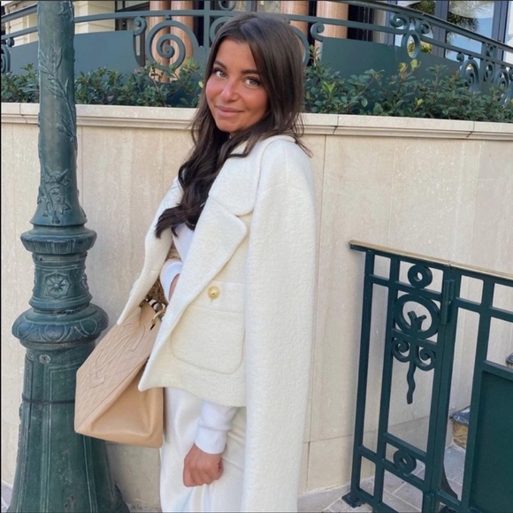 Zara Cream Wool Blend Texture Weave Gold Metallic Button Detail Crop Blazer - Picture 11 of 16